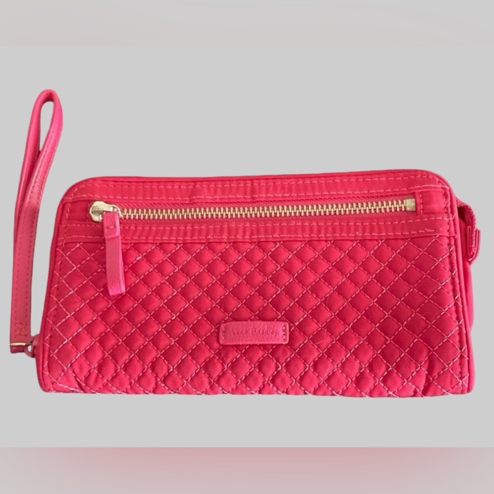 Vera Bradley Quilted Hot Pink Wristlet Clutch Wallet Pockets Zip Closure Women